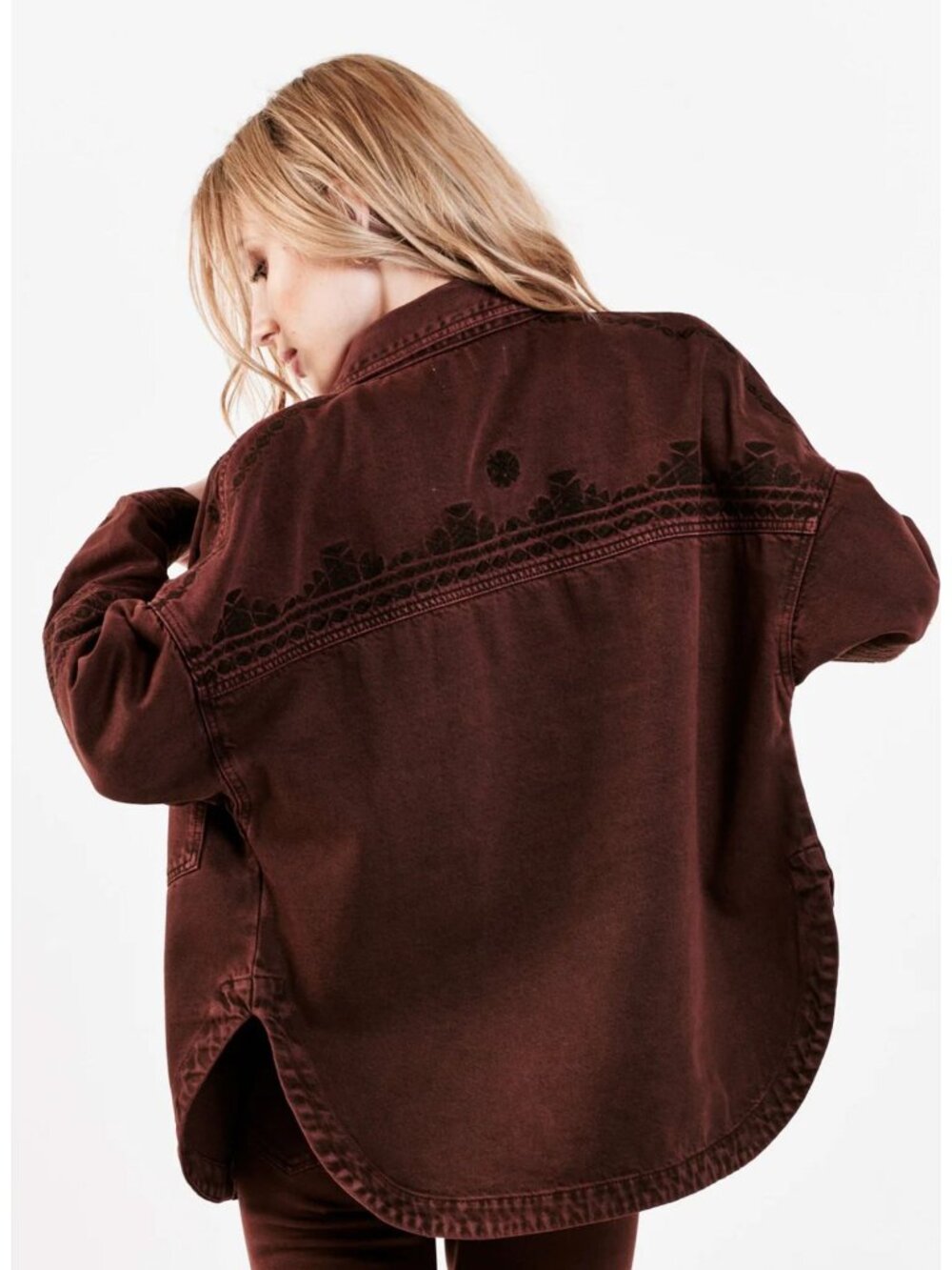 Dear John Denim Gina Denim Shirt Jacket in Dark Mahogany - Sz L - New - Picture 6 of 9